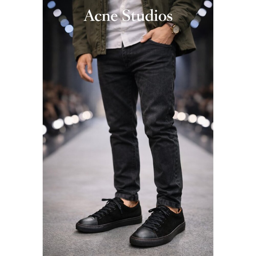 Acne Studios Black Leather Suede Low Top Sneakers Men EU 42 Lace Up Minimalist - Picture 13 of 13